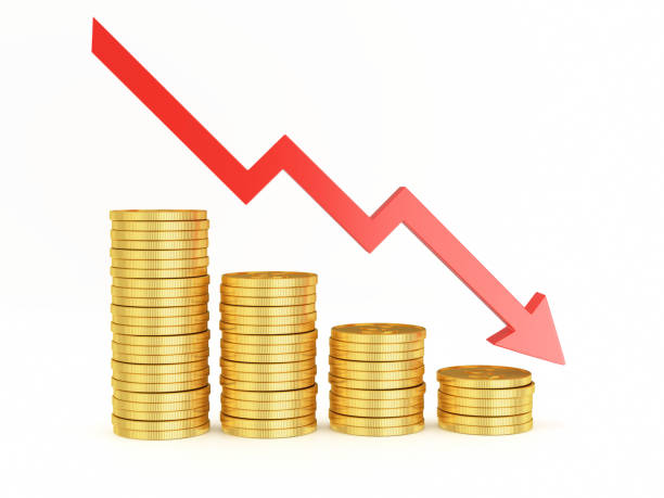 istock 3d Render Red Arrow Down on stack coins Money Risking Graph stock photo 1366348685