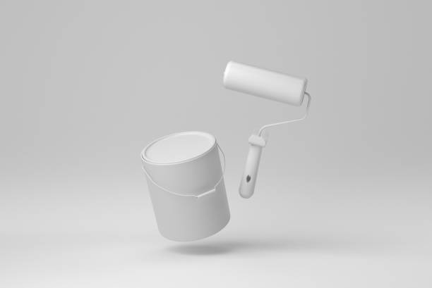 istock White plastic bucket with paint roller on white background. minimal concept. monochrome. 3D render. 1366351203