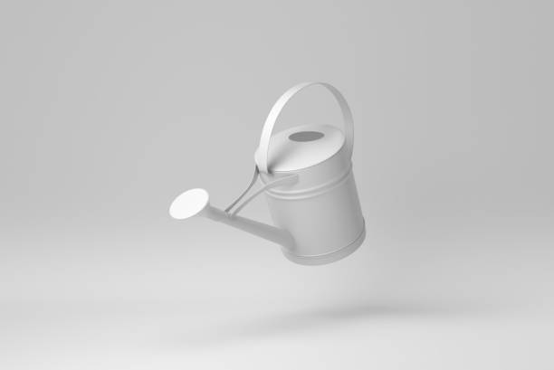 Watering can isolated on white background. minimal concept. monochrome. 3D render. Watering can isolated on white background. minimal concept. monochrome. 3D render."r"n watering pail stock pictures, royalty-free photos & images