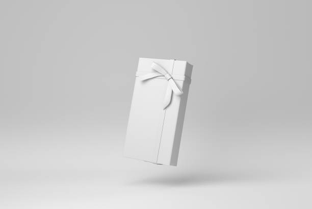 istock Gift box with ribbon on a white background. minimal concept. monochrome. 3D render. 1366351216