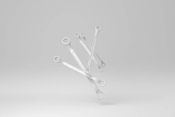 ring wrench on white background. minimal concept. monochrome. 3D render.\