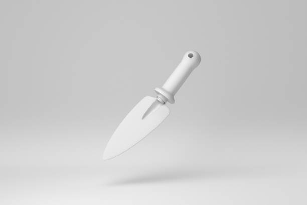 Hand plant shovel on white background. minimal concept. monochrome. 3D render.\