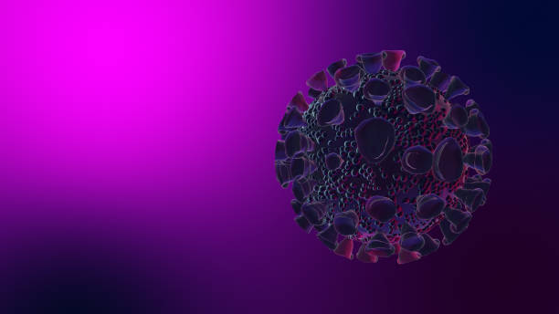 istock Cell virus in dark pink blue background. 3D rendering. 1366352068