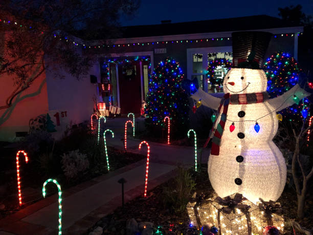 Long Beach, CA: A house with over-the-top Christmas lights and decorations in the Daisy Avenue neighborhood of Long Beach.