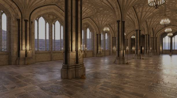 istock Fantasy medieval great hall in the castle 3d illustration 1366354167