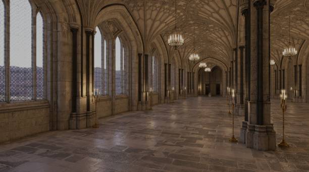 istock Fantasy medieval great hall in the castle 3d illustration 1366354169