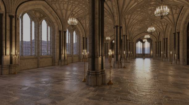 istock Fantasy medieval great hall in the castle 3d illustration 1366354171