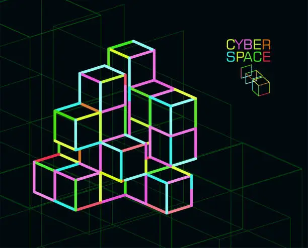 Vector illustration of abstract neon cube structure pattern background,cyber space structure
