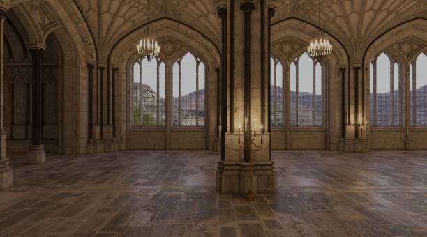 istock Fantasy medieval great hall in the castle 3d illustration 1366354178