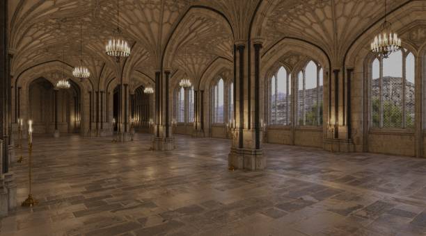 istock Fantasy medieval great hall in the castle 3d illustration 1366354185