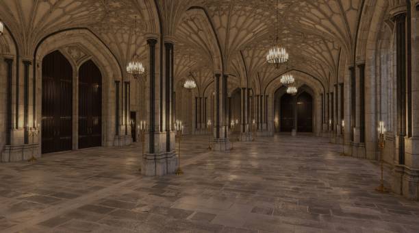 istock Fantasy medieval great hall in the castle 3d illustration 1366354194