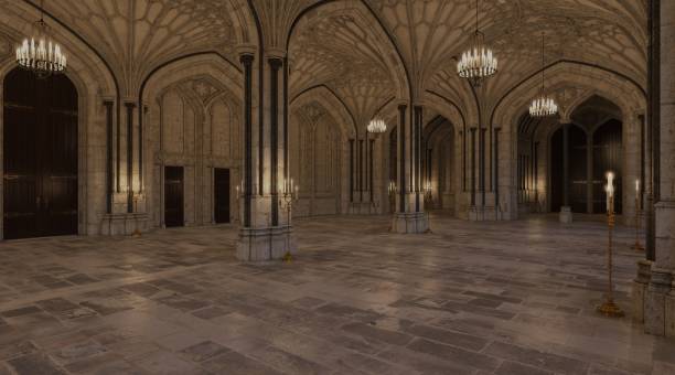 istock Fantasy medieval great hall in the castle 3d illustration 1366354198