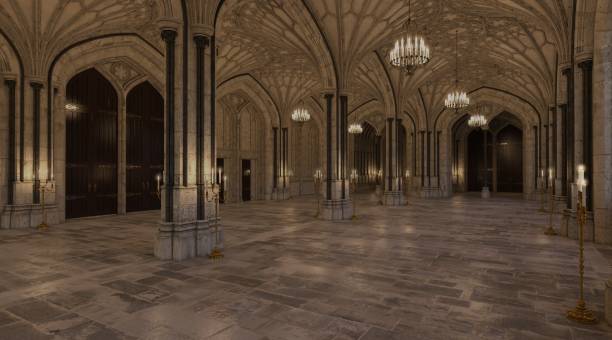 istock Fantasy medieval great hall in the castle 3d illustration 1366354199