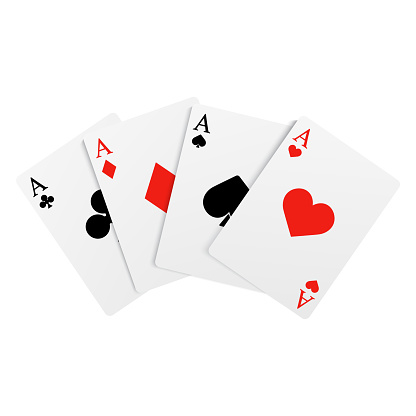 Set of playing cards, ace of four suits. Vector illustration