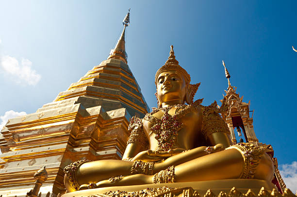 istock Golden Pagoda and Buddha Statue 136637269