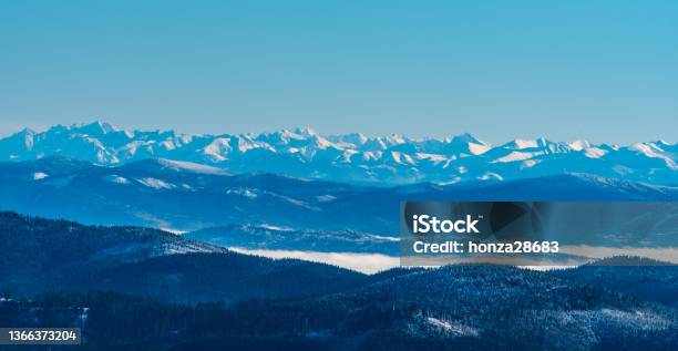 High Tatras And Easternmost Part Of Western Tatras From Lysa Hora Hill In Winter Moravskoslezske Beskydy Mountains In Czech Republic Stock Photo - Download Image Now