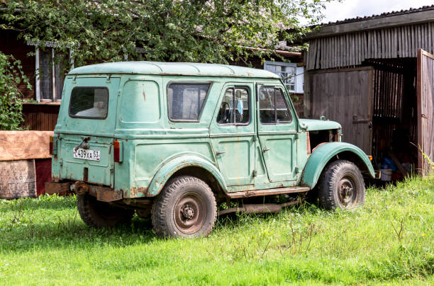 Borovichi, Russia - August 14, 2021: Soviet offroad GAZ-69 (1969) vehicle at the countruside
