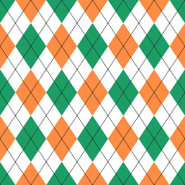Vector illustration of green and orange spring or saint patrick day argyle seamless vector texture