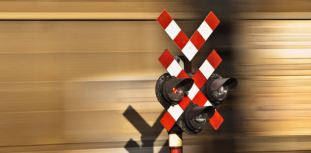 railroad crossing stock photo