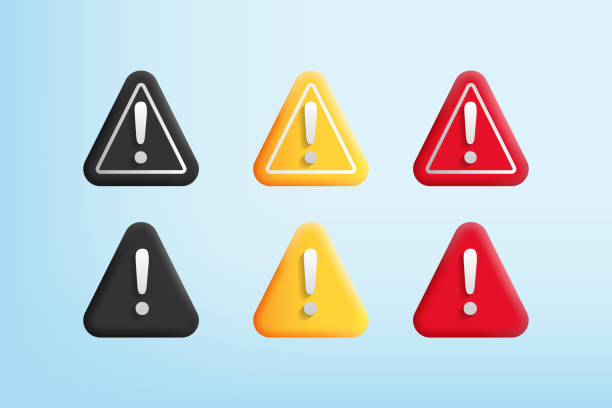 3d-cartoon-stil der emergency triangle warning sign set sammlung in schwarz gelb rot farbe einschließlich ausrufezeichen, mit schatten-highlight-effekt. - konzentration stock-grafiken, -clipart, -cartoons und -symbole