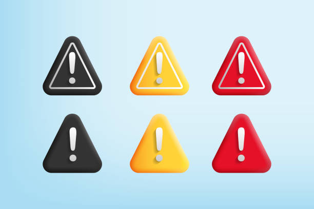 illustrations, cliparts, dessins animés et icônes de style de dessin animé 3d de la collection emergency triangle warning sign en couleur noir jaune rouge, y compris le point d’exclamation, avec effet de surbrillance d’ombre. - panneau avertisseur