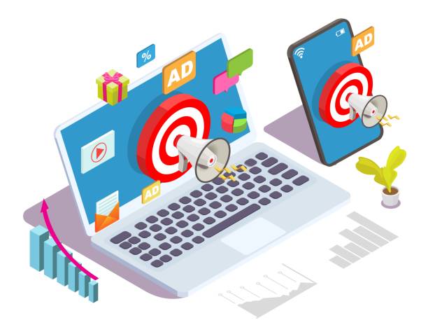 istock Addressable advertising, targeted promotion, vector isometric illustration. CPC, PPC ads, online advertising technology. 1366376062