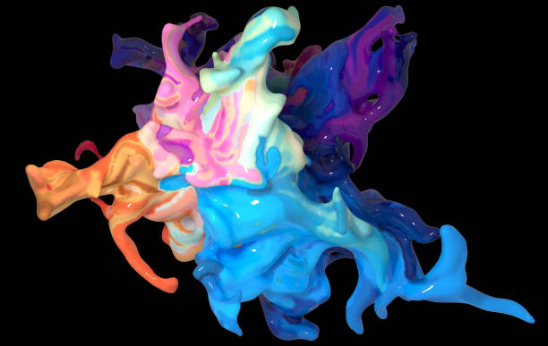 abstract shape of mixed multicolored paint isolated on black