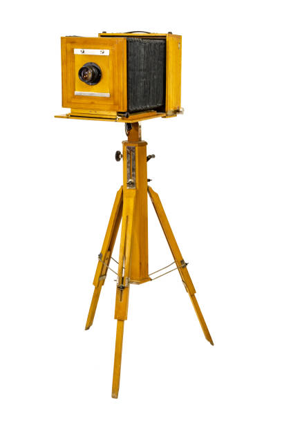 istock Antique large wooden camera on a white background 1366379358