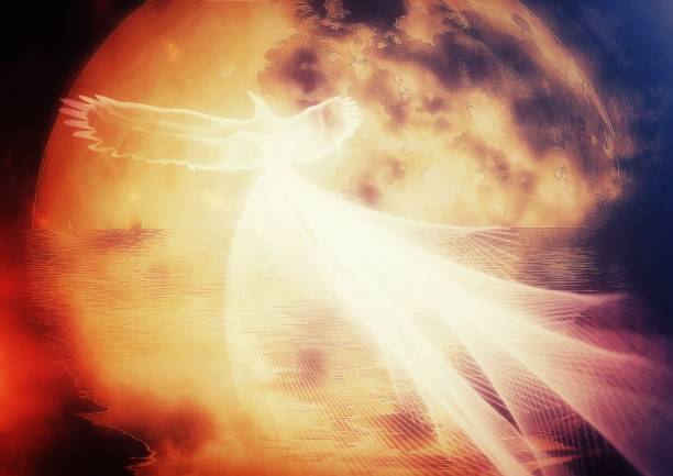istock Illustration of an abstract bird flapping in the moonlit sky 1366382307