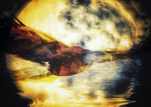 istock Illustration of an abstract bird flapping in the moonlit sky 1366382312