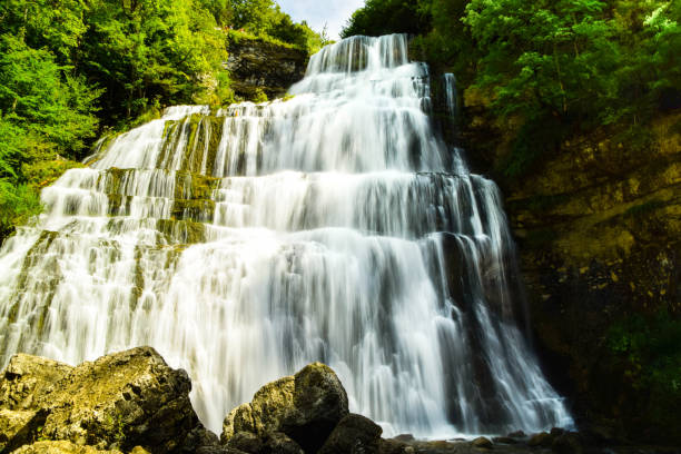 waterfall The Hérisson waterfalls in the French Jura mountains stock photo