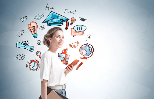 istock Woman with smartphone and education sketch 1366384267