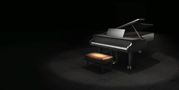istock Dark 3D rendering music concept scene with a grand piano 1366384472