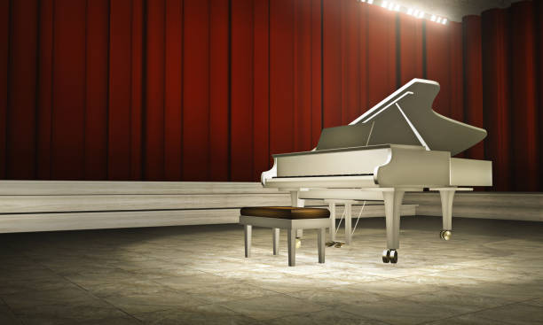 istock Music stage template with a white grand piano 1366385423