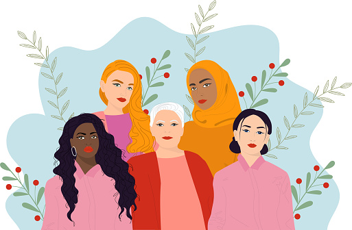 Poster with diverse female faces of different ethnicity.