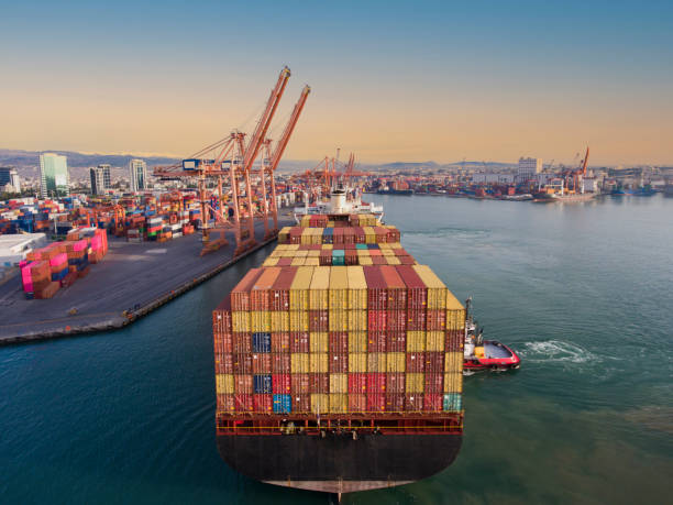 istock Aerial view of Container freight ship in transit. 1366388056