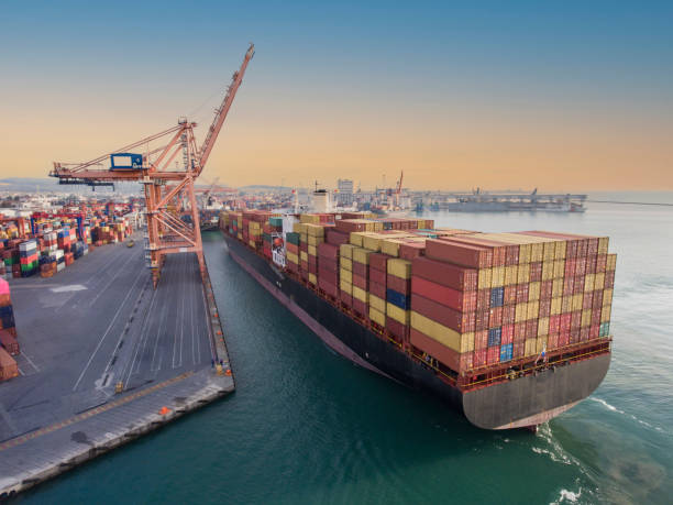 istock Aerial view of Container freight ship in transit. 1366388626