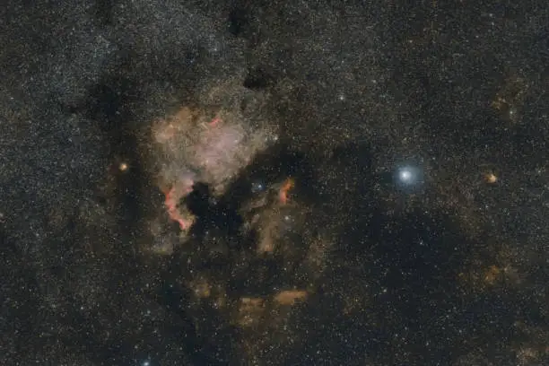North America nebula or NGC 7000 in constellation of swan