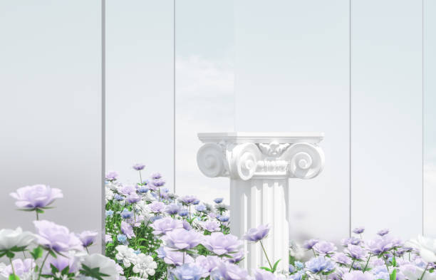 istock Natural beauty podium backdrop with spring rose flower field scene. 1366388891