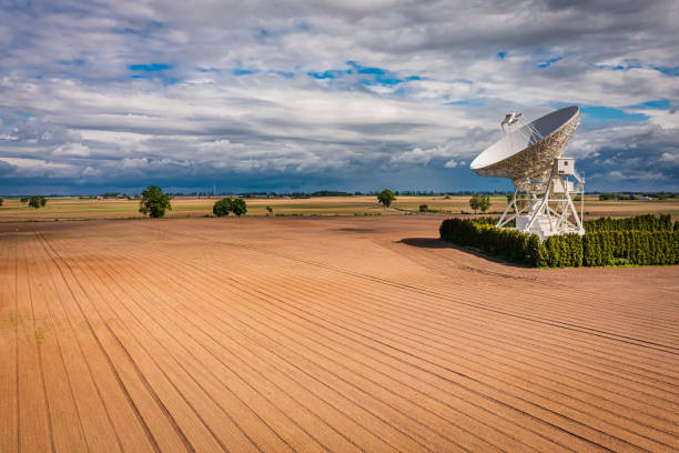 istock Astronomical observatory to observation the sky on brown field. 1366391056