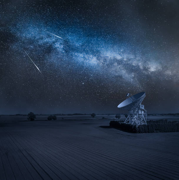 Milky way over astronomical observatory at night. Milky way over astronomical observatory at night. Observatory astronomical on brown filed in Poland. Observatory stock pictures, royalty-free photos & images