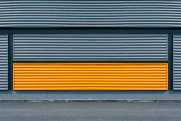istock Building facade wall background from metal profile. Street wall mockup. 1366391916