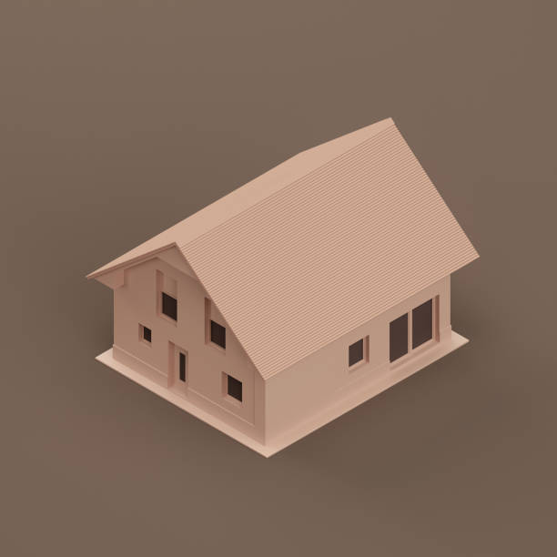 istock Isometric monochrome single detached house, miniature detached house model flat and solid brown color, 3d Rendering 1366394234
