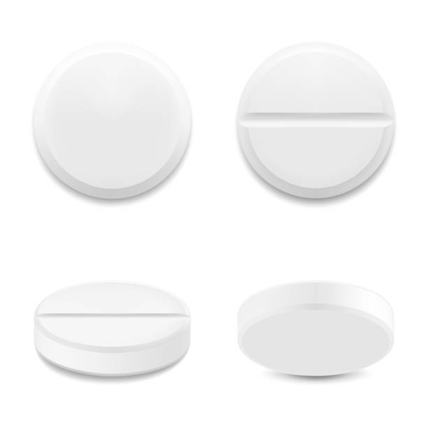 ilustrações de stock, clip art, desenhos animados e ícones de realistic round pills and capsules mockup style. the concept of medicine and health, isolated on white background. 3d vector illustration. can be used for medical and cosmetic. - capsule vitamin pill white background healthcare and medicine