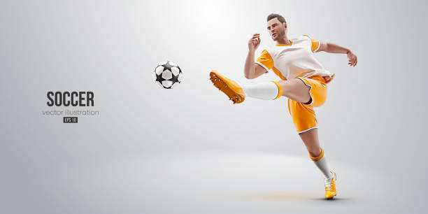 ilustrações de stock, clip art, desenhos animados e ícones de football soccer player man in action isolated white background. vector illustration - soccer player kicking soccer goalie