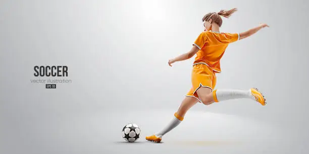 Vector illustration of football soccer player woman in action isolated white background. Vector illustration