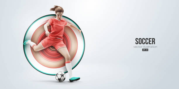 ilustrações de stock, clip art, desenhos animados e ícones de football soccer player woman in action isolated white background. vector illustration - soccer player soccer sport people