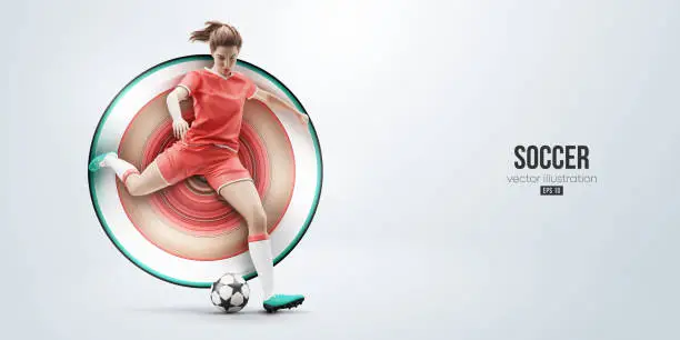 Vector illustration of football soccer player woman in action isolated white background. Vector illustration