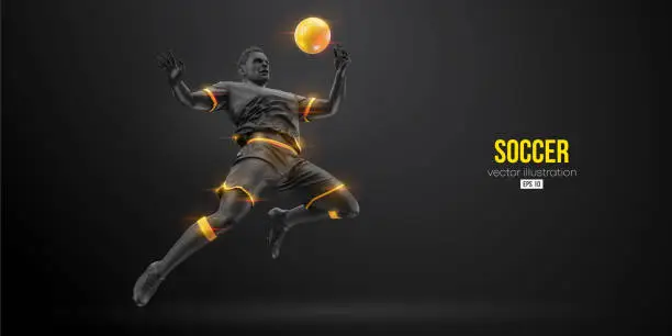 Vector illustration of football soccer player man in action isolated black background. Vector illustration