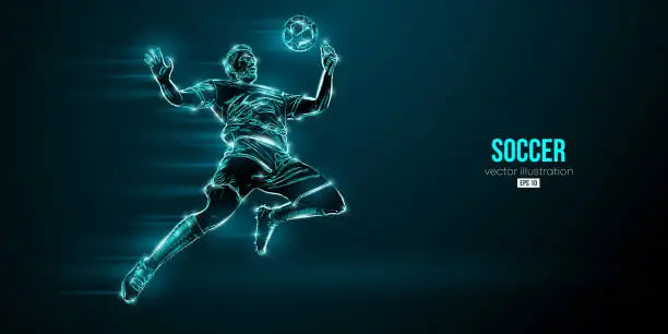 Vector illustration of football soccer player man in action isolated blue background. Vector illustration